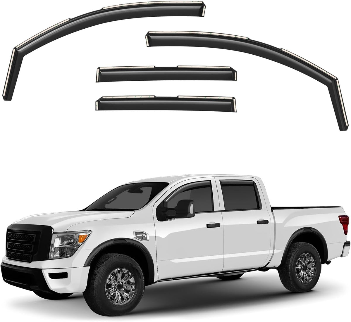 Window Deflectors Smoke Tinted in-Channel Side Window Vent Visor Deflectors Rain Guards Compatible with Nissan Titan XD 2016-2025 Crew Cab - 4pcs. GW0806