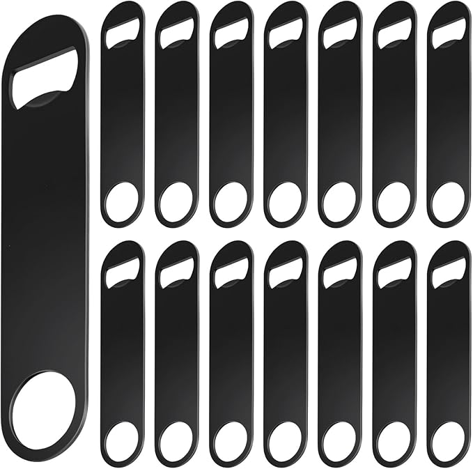 WEGAZ-15 Pack 7inch Black Stainless Steel Flat Beer Bottle Opener,Stainless Steel