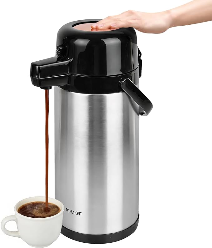 TOMAKEIT Airpot Coffee Carafe for Keeping Hot,102oz/3L Coffee Dispenser Thermal with Pump,Insulated Stainless Steel Hot Beverage Dispenser for Parties,Thermal Carafe for Hot Drinks Water Tea Chocolate