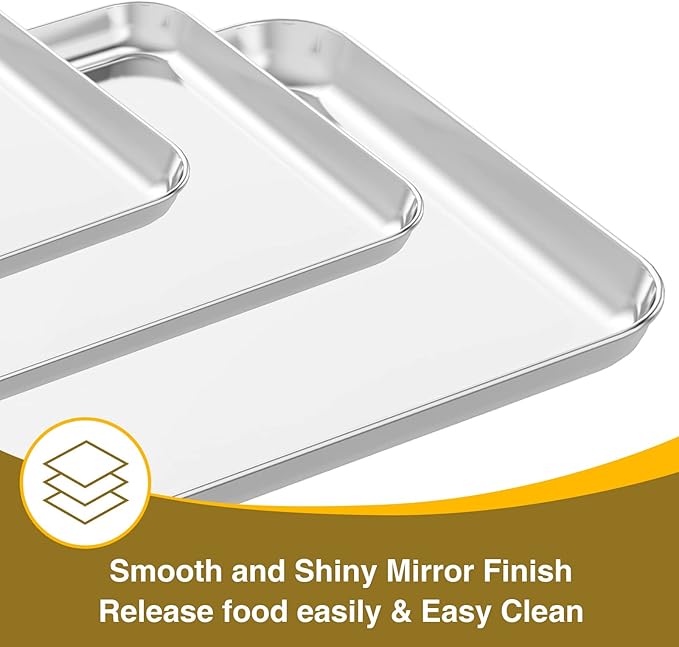 Wildone Baking Sheet with Rack Set (3 Pans + 3 Racks), Stainless Steel Baking Pan Cookie Sheet with Cooling Rack, Non Toxic & Heavy Duty & Easy Clean