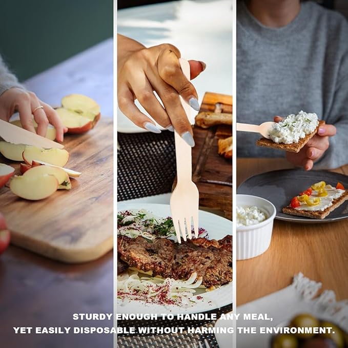 Compostable Wooden Utensils - 360 Pcs [180 Forks, 60 Knives, 120 Spoons], Disposable Cutlery, Biodegradable Wooden Silverware for Parties, Picnics, and Camping