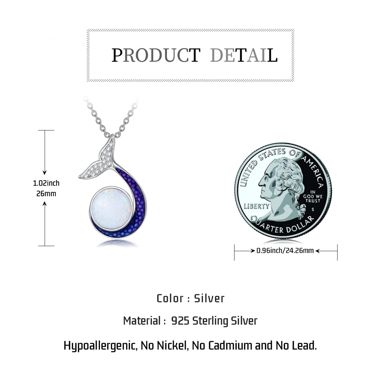 KoyeKei Mermaid Tail Necklace for Women 925 Sterling Silver Mermaid Necklace with Opal Beach Sea Pendant Ocean Themed Jewelry Mothers Day Graduation Gifts for Mom Sister Wife