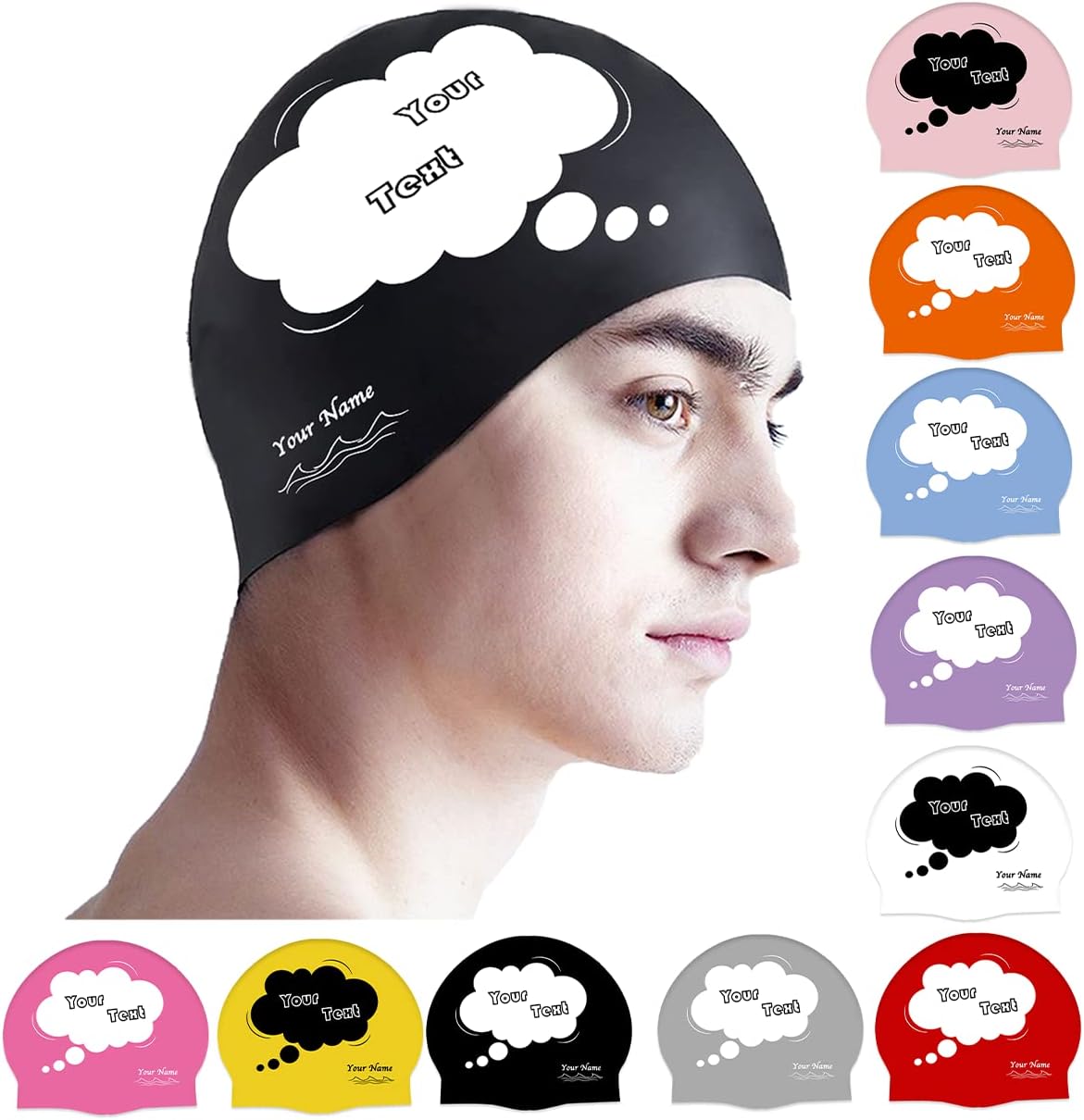 Custom Swim Cap with Photo Personalized Silicone Swim Cap for Men and Women Swimming Customized Swimmers Cap for Short and Medium Length Hair