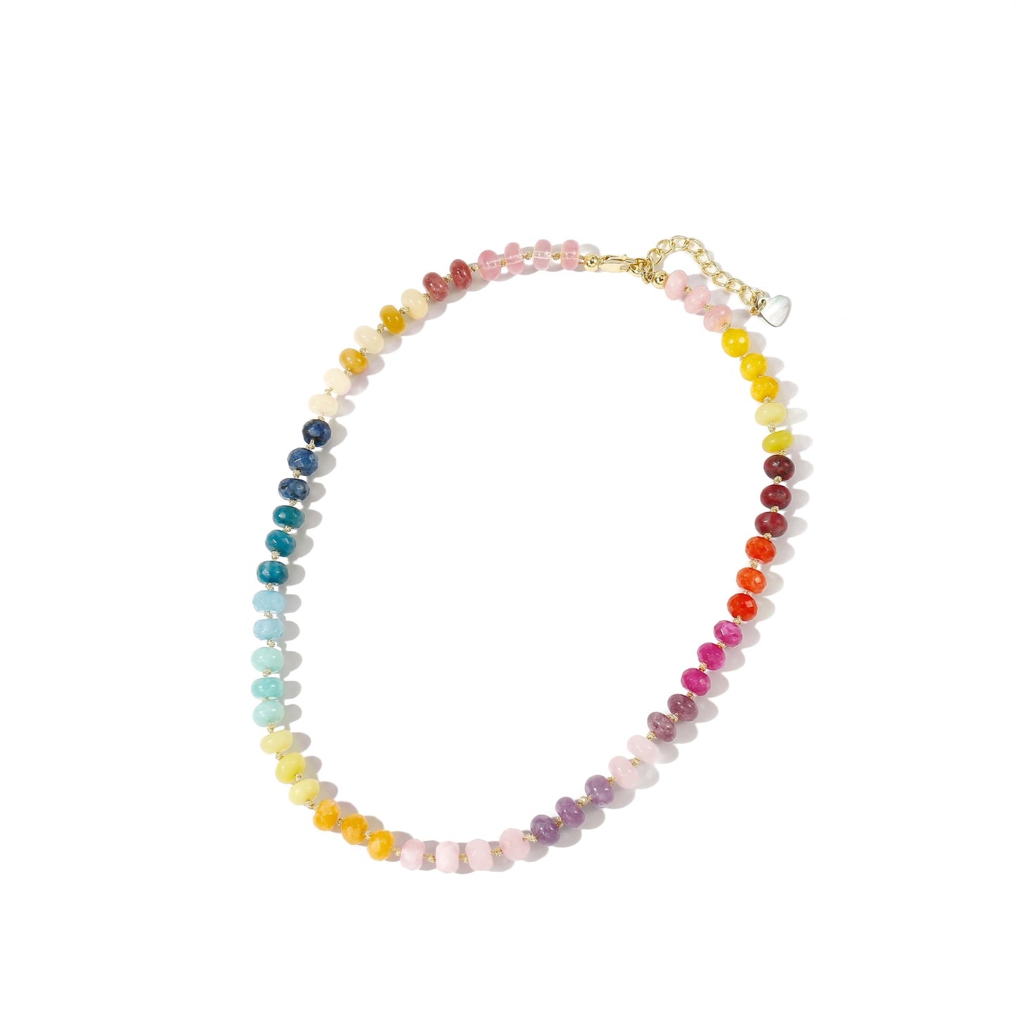 Gemstone Beaded Necklace for Women Colorful Natural Stone Freshwater Pearl Surfer Beach Rainbow Necklace Jewelry Gift (colorful -03)