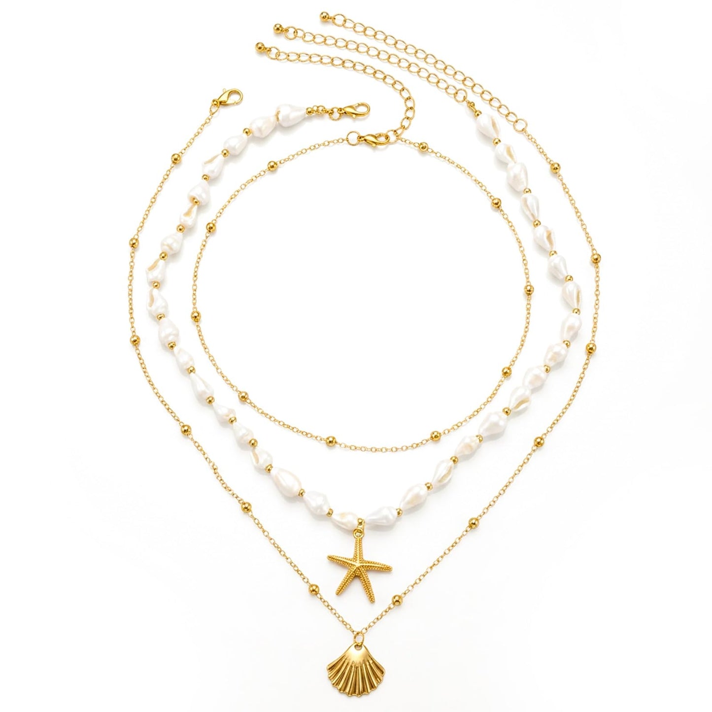 RAHHLIZS 3PCS Starfish Necklace for Women Layered Gold Shell Necklace Beach Jewelry Charm Summer Vacation Gifts