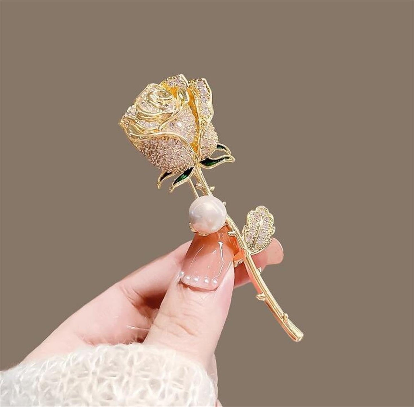 Rose Flower Brooch Elegant Red Rhinestone Crystal Rose Lapel Pin Dress Accessories Jewelry-gold B