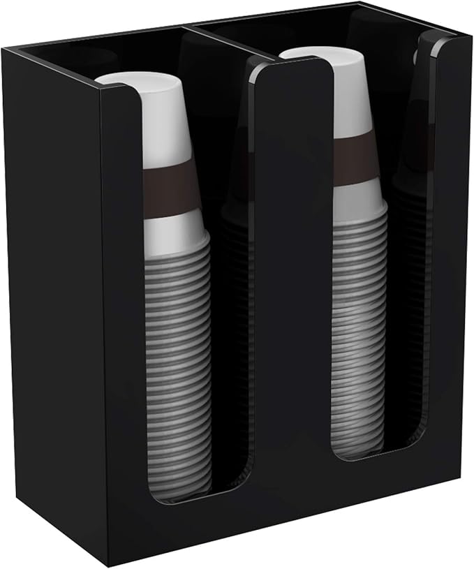 Richboom Acrylic Coffee Cup and Lid Storage Organizer Holder, 2 Compartments, Black