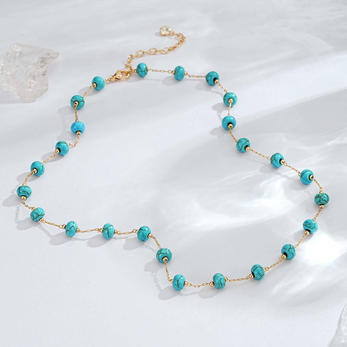 LOLAR RAY Turquoise Jewelry for Women - 14K Gold Plated Round Choker Boho Necklaces for Women Summer Beach Boho Choker Bead Gift