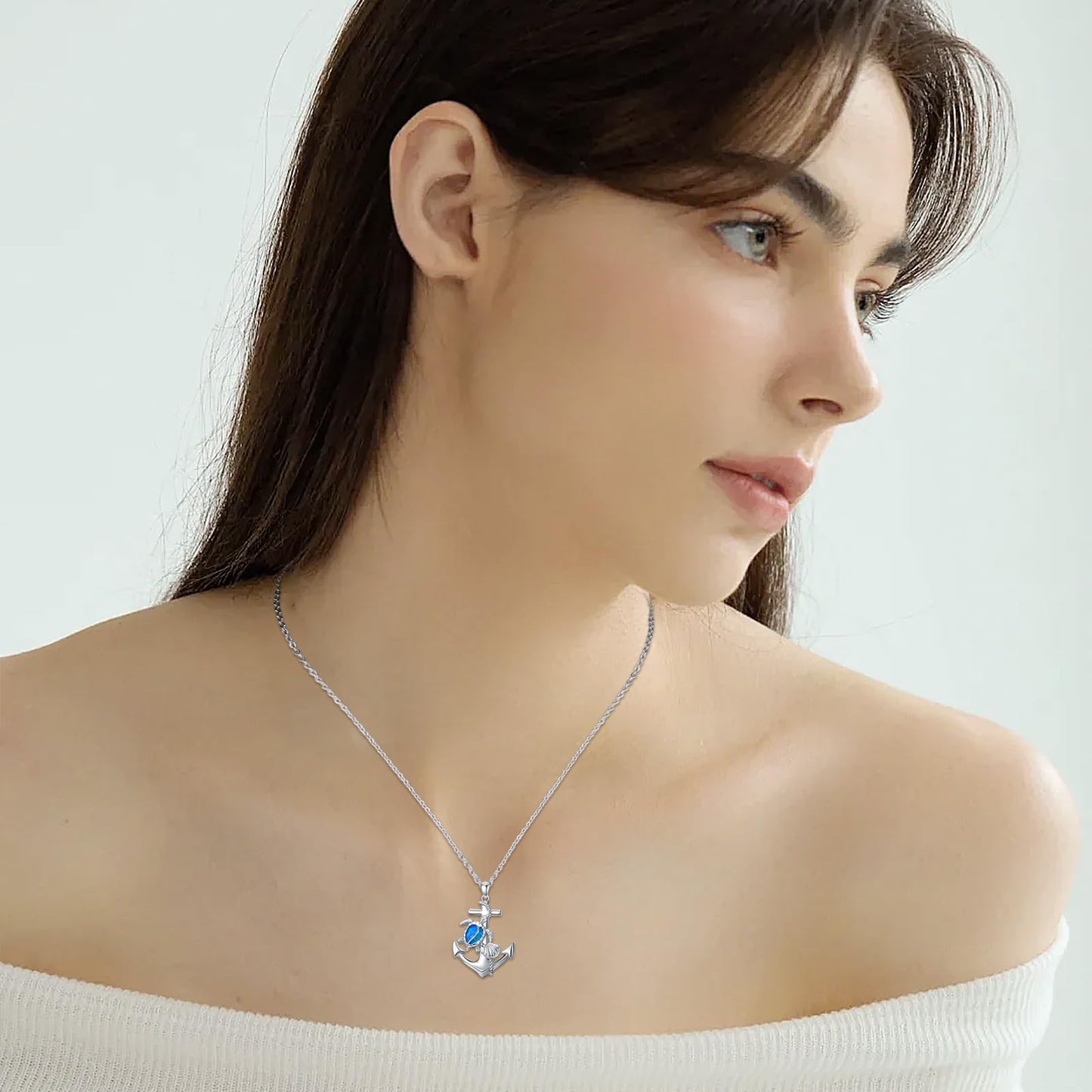KoyeKei Sea Turtle Necklace Gifts for Women 925 Sterling Silver Anchor Sea Turtle Pendant Blue Opal Ocean N autical Jewelry Beach Seashell Graduation Gifts for Mom Wife Girlfriend Her