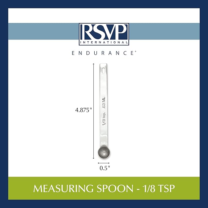 RSVP International Endurance Kitchen Collection Open Stock Measuring Spoon, Stainless Steel, Dishwasher Safe, 0.125-Teaspoon (Pack of 4)