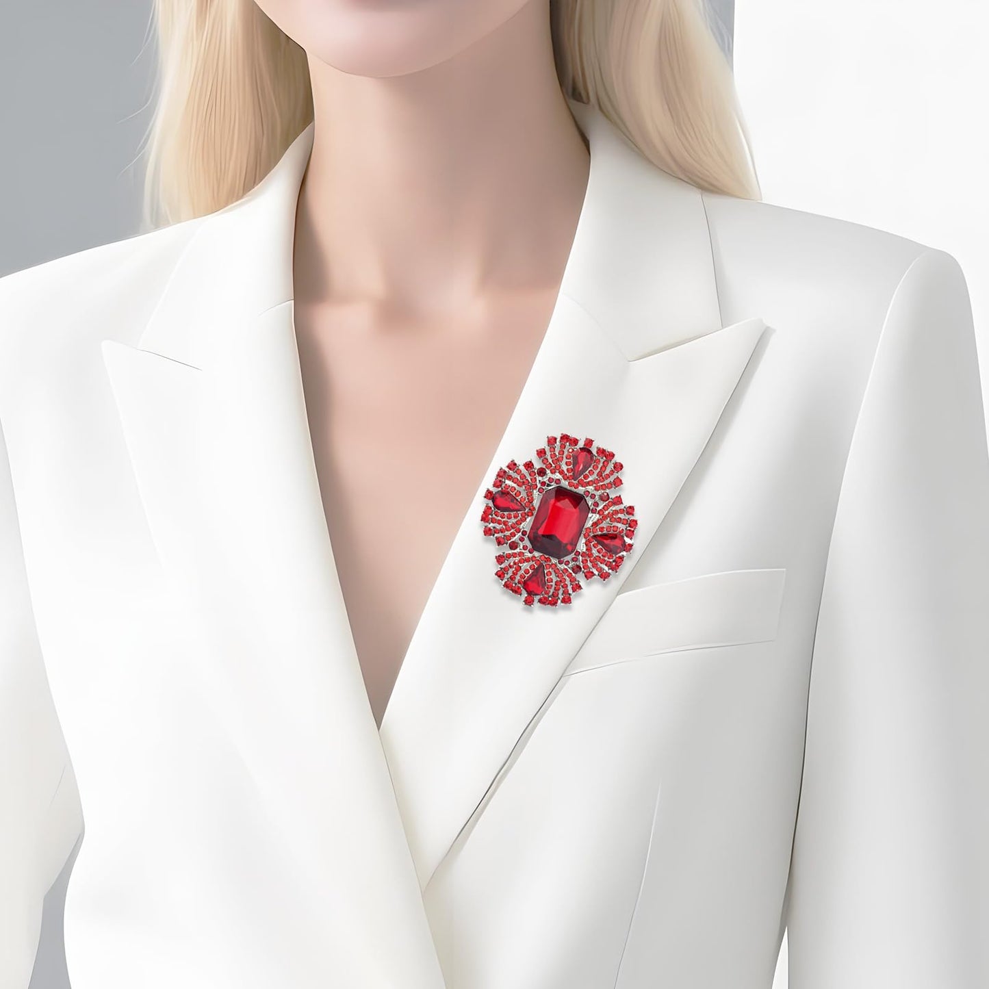 YOQUCOL Vintage Red Austrian Crystal Rhinestone Cross Flowers Shaped Brooch Pin Elegant Jewelry For Women