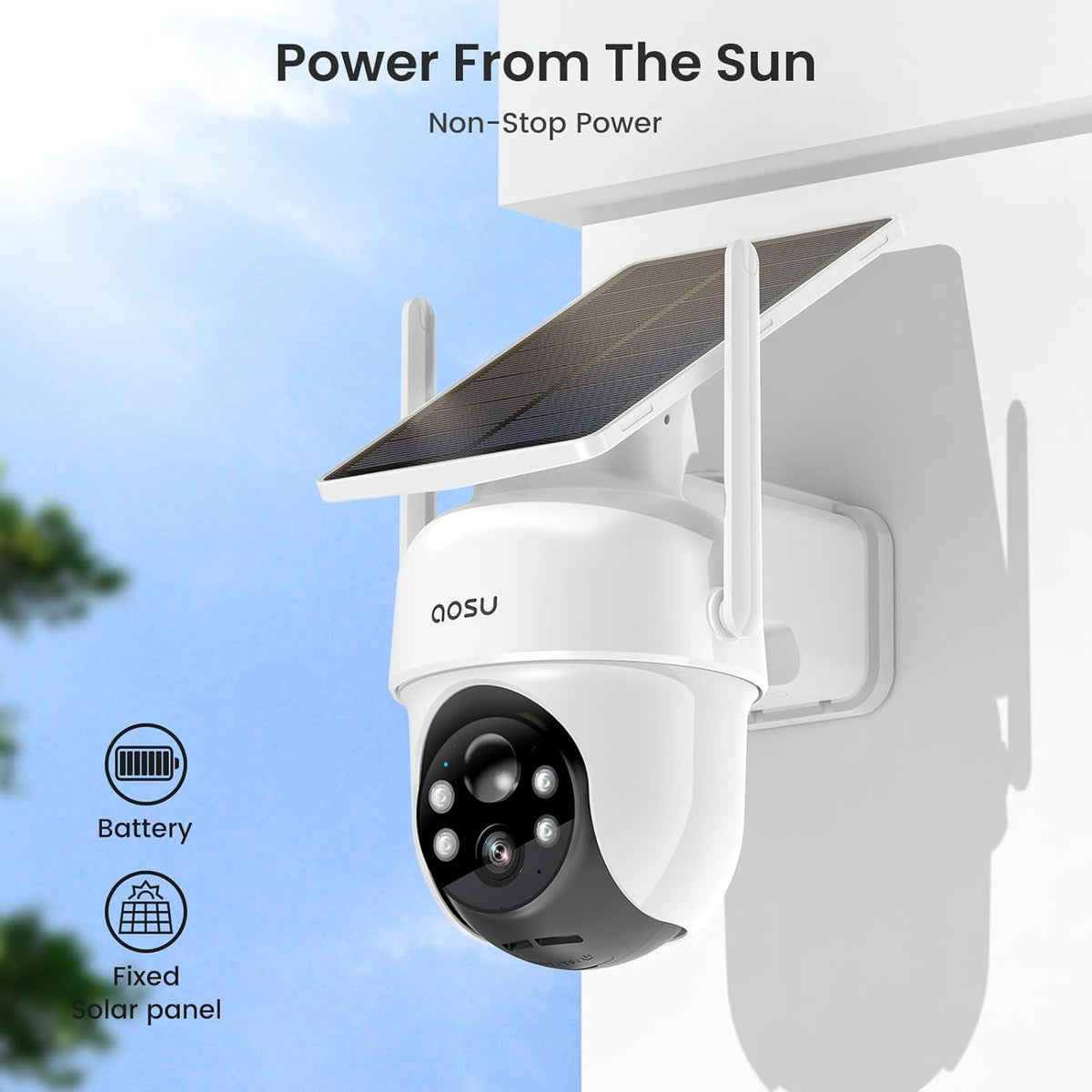AOSU Security Cameras Outdoor Wireless, 2 Cam-Kit, No Subscription, Solar-Powered, Home Security Cameras System with 360° Pan & Tilt, Auto Tracking, 2K Color Night Vision, Easy Setup, 5G & 2.4G WiFi