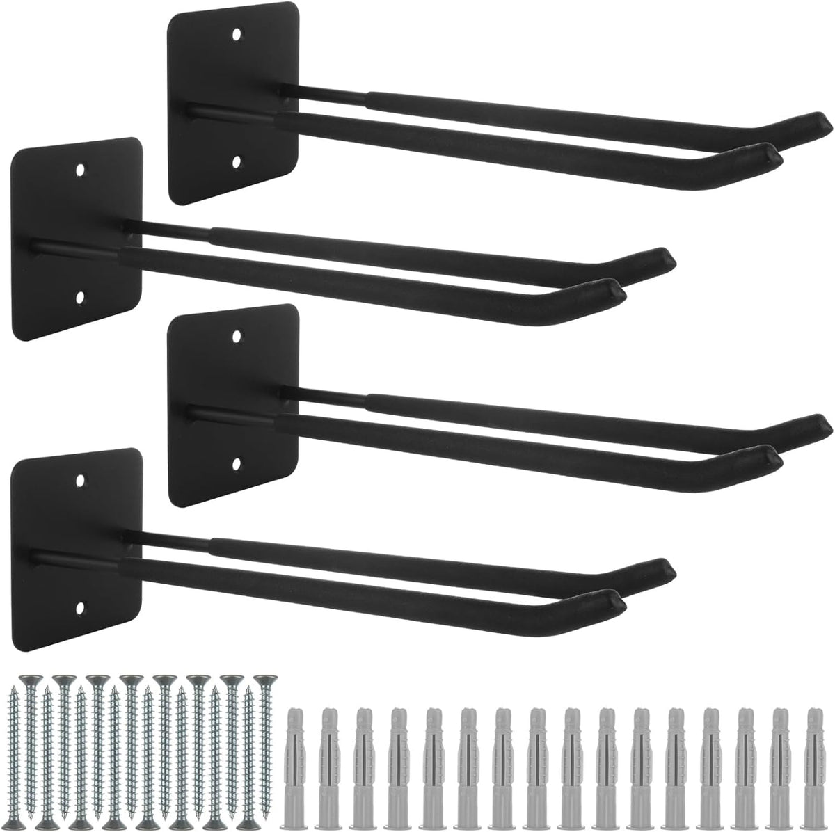 SHUESS 12.2 Inches Long Large Garage Hooks, 4 Pack Heavy Duty Garage Storage Utility Hooks, Wall Mount Organizer, Long Tool Hanger for Hanging Tire, Chairs, Hoses, Garden Tool, Bulk Items, Ropes, etc