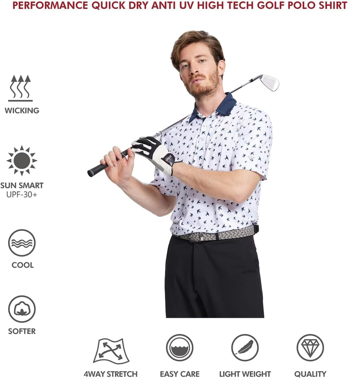 Men's Golf Polo Shirts Short Sleeve Striped Performance Moisture Wicking Dry Fit Golf Shirts for Men