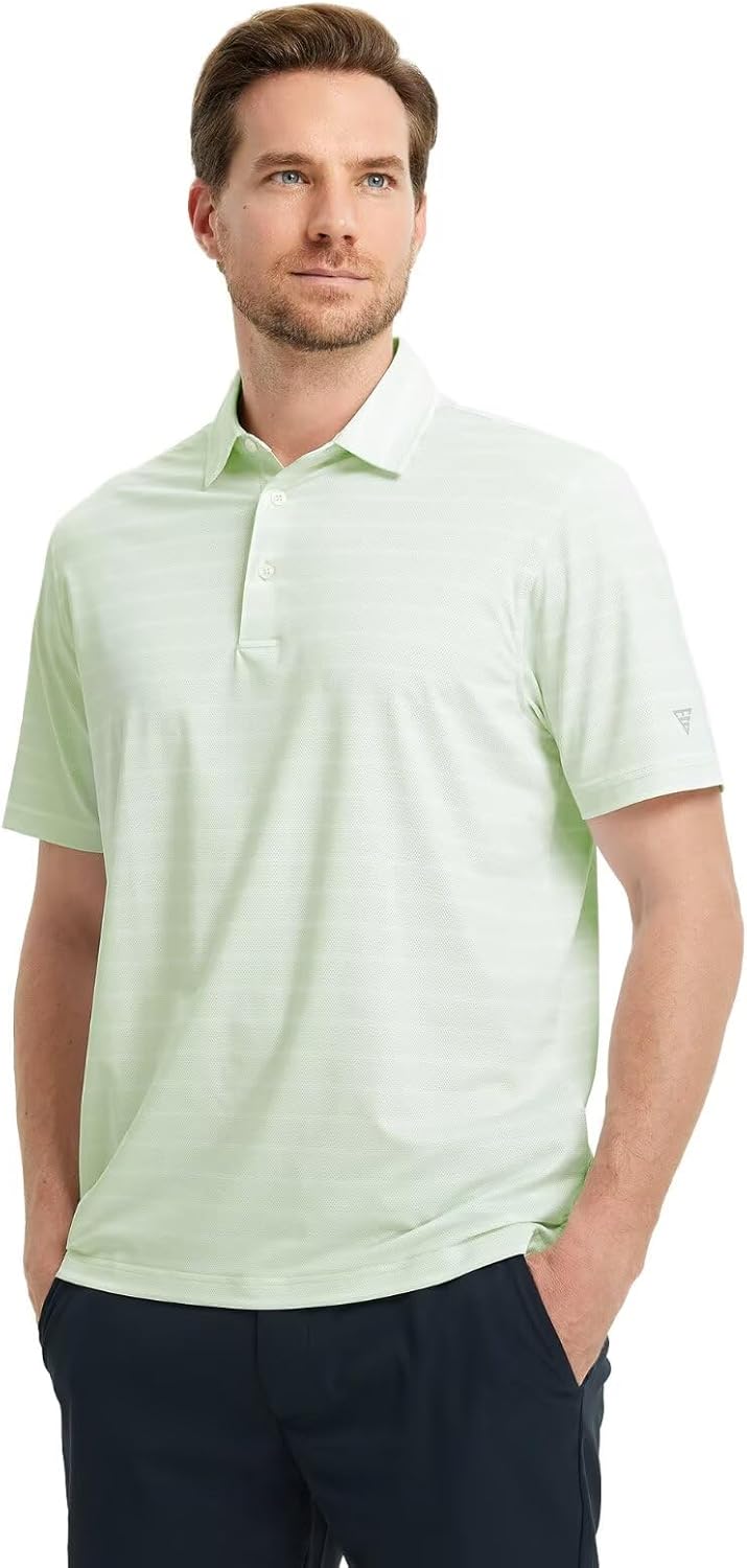 M MAELREG Golf Shirts for Men Short Sleeve Dry Fit Casual Striped Performance Moisture Wicking Collared Mens Polo Shirts