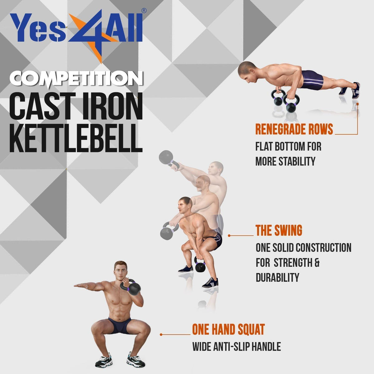 Yes4All Powder Coated Cast Iron Kettlebell Strength Training Kettlebells Weight Set for Full Body Workout, Home Gym