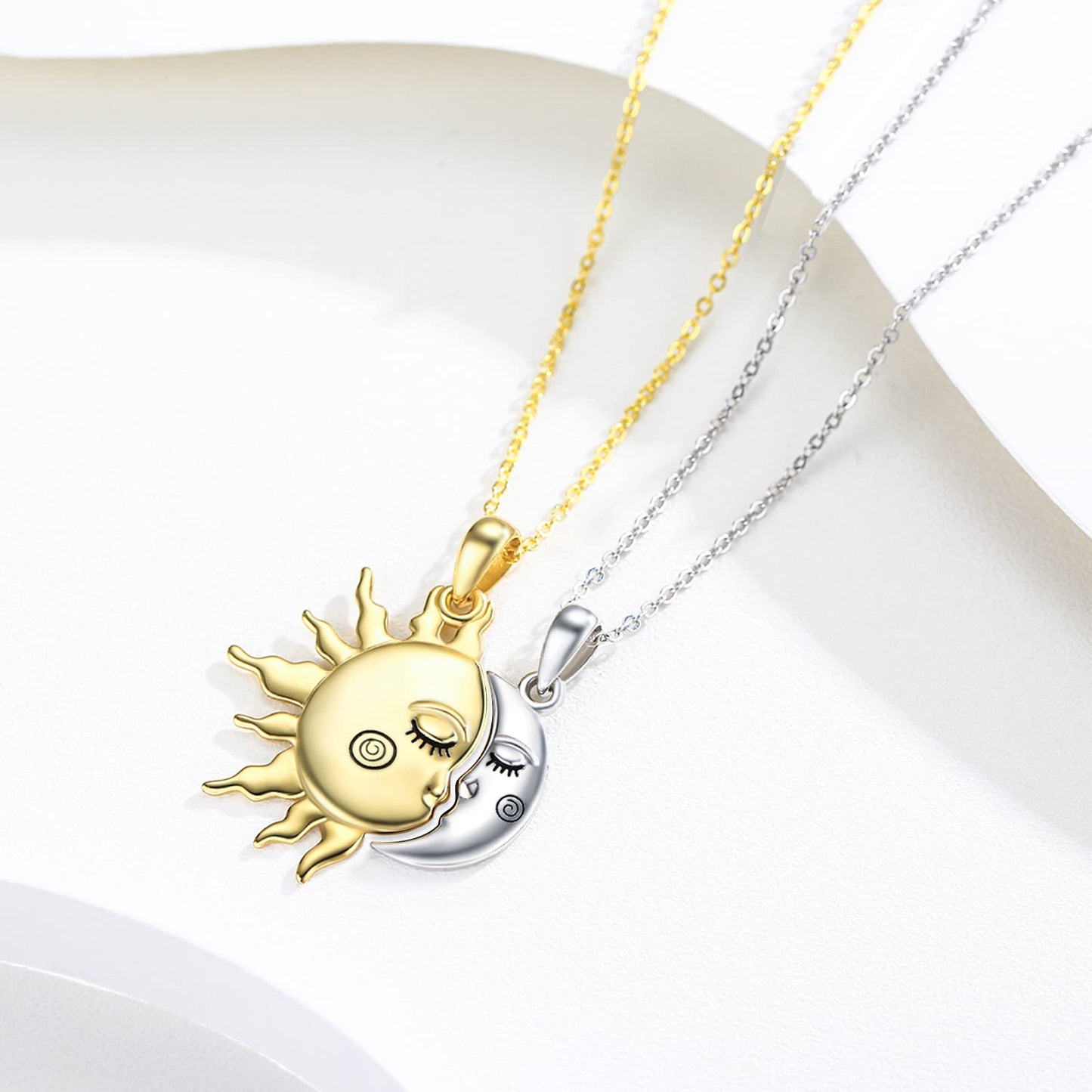 OHAYOO Sun Moon Couples Necklace, 925 Sterling Silver, Unisex Friendship Jewelry for Women Men