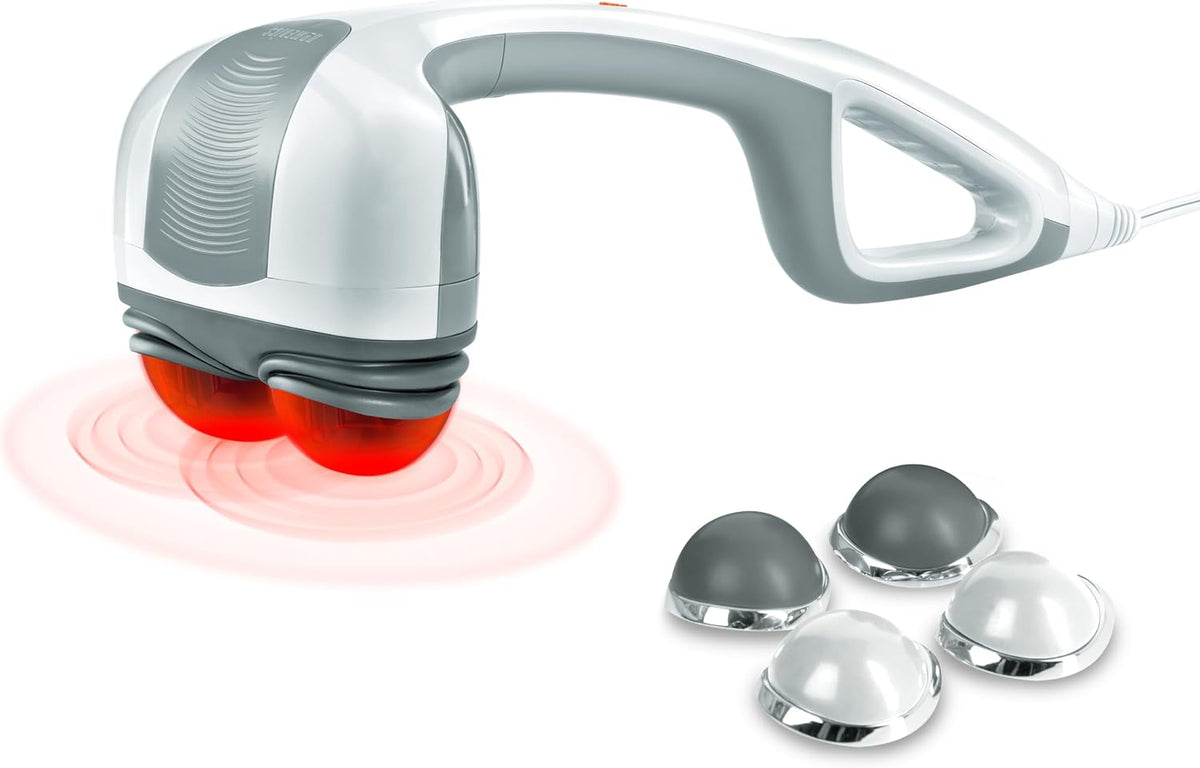 Homedics Back Massager - Heated Automatic Percussion Back, Body and Neck Massager with Dual Pivoting Heads, Interchangeable Nodes, for Shoulders, Legs and Feet, White