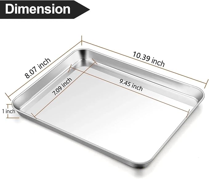 Baking Sheet Cookie Sheet Set of 2, Umite Chef Stainless Steel Baking Pans Tray Professional 10.39x8.07x1inch, Non Toxic & Healthy, Mirror Finish & Rust Free, Easy Clean & Dishwasher Safe