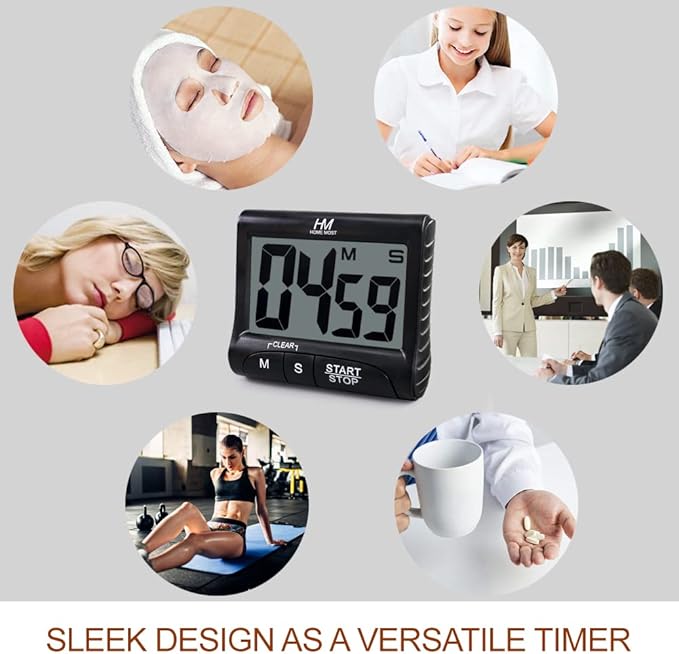 2-Pack Large Display Kitchen Timer - 3" Digital Timer Magnetic Back Loud Alarm - Black Cooking Timers for Kitchen Teachers Students Games Meetings - Sports Timers for Workouts Exercise