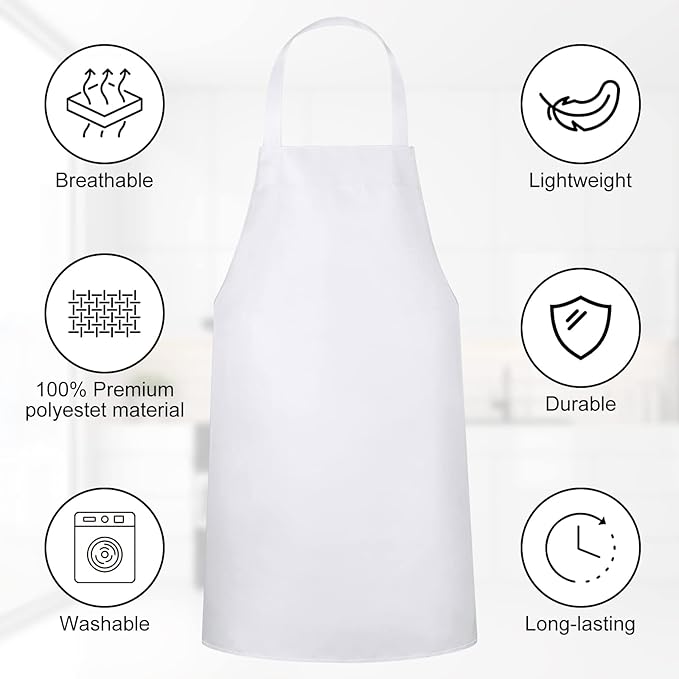 Foaincore Bib Aprons, Unisex Apron No Pocket Bulk Machine Washable Plain Aprons for Women Men Chef Kitchen Drawing