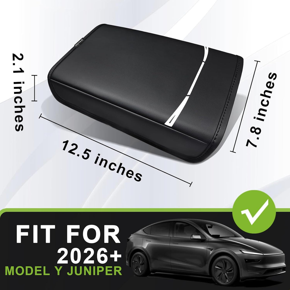 Muslogy Center Console Armrest Cover Compatible with Tesla Model Y Refresh 2026 Comfort Armrest Pad Arm Rest Cushion Vegan Leather Protector Regular Thick (25+ |Juniper| Black, Regular)
