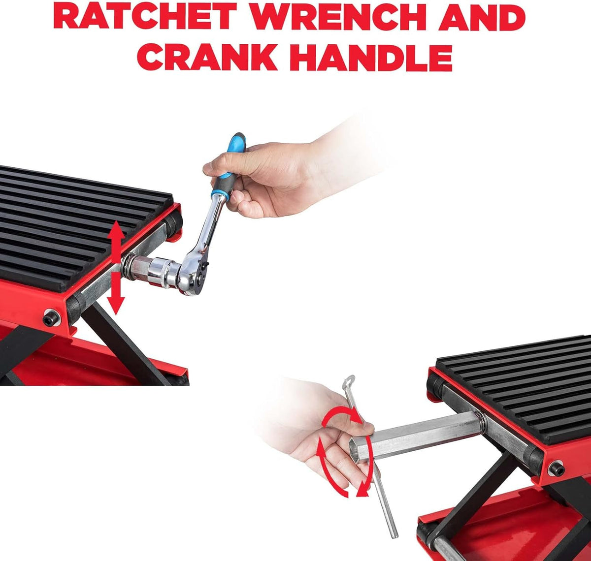CXRCY 1200 LBS Motorcycle Lift Scissor Jack Upgraded Dirt Bike ATV Steel Motorcycle Hoist Stand with Ratchet Wrench,Crank Handle,Thickened Rubber Pad,Wide Deck