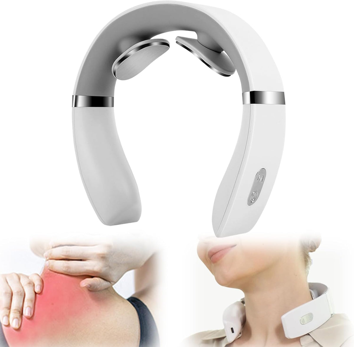 4-Head Electric Massagers Set, Vagus Nerve Stimulator Neck, 6 Modes & 16 Levels, Ergonomic Design, Promote Muscle Relaxation (White)