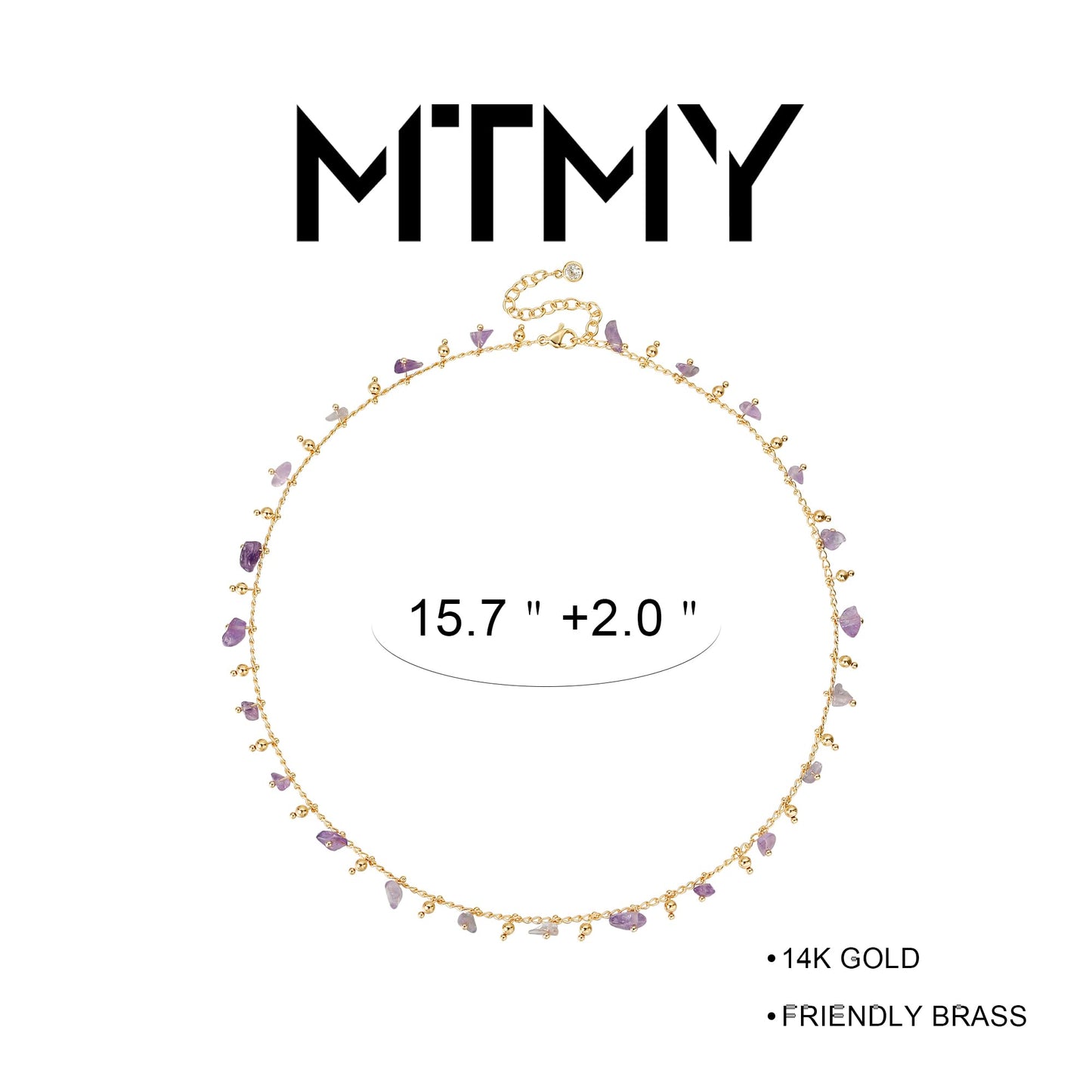 MTMY Beaded Necklaces for Women 14K Gold Plated Dainty Colorful Green/Rose Beaded Pearl Choker Necklace Delicate Boho Choker Necklace Jewelry Gift (purple stone)
