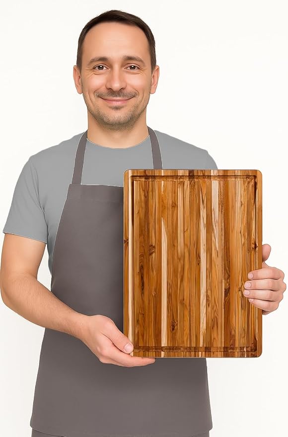 Teakhaus Carving Board and Cutting Board Oil Set - Includes Small (S) Wood Cutting Board with Juice Groove and EON Food Grade Mineral Oil - Knife-Friendly - FSC Certified
