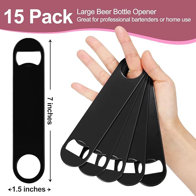 WEGAZ-15 Pack 7inch Black Stainless Steel Flat Beer Bottle Opener,Stainless Steel