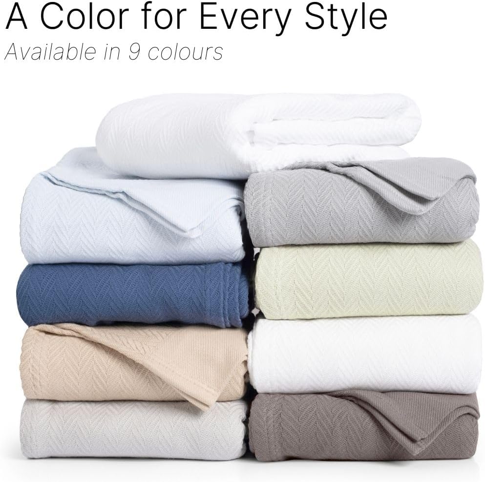 100% Cotton Herringbone Weave Blankets, 90" X 90" Queen, Throw Blanket for Bed, All Season Cotton Blanket, Cozy Blanket,Throws & Bed Blanket, Throw Blanket for Couch, Modern Home Decor -Tusk