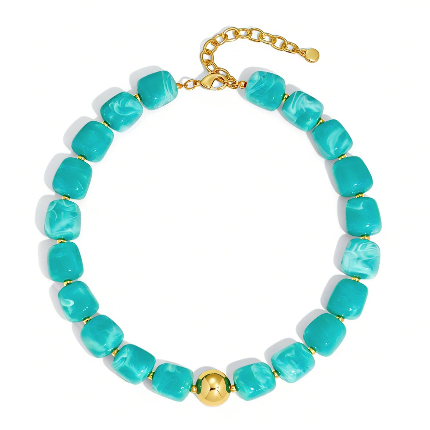 WOWORAMA Blue Chunky Beaded Necklace for Women Lake Blue Large Square Resin Bead Necklaces Statement Chunky Choker Necklace Summer Vacation Jewelry