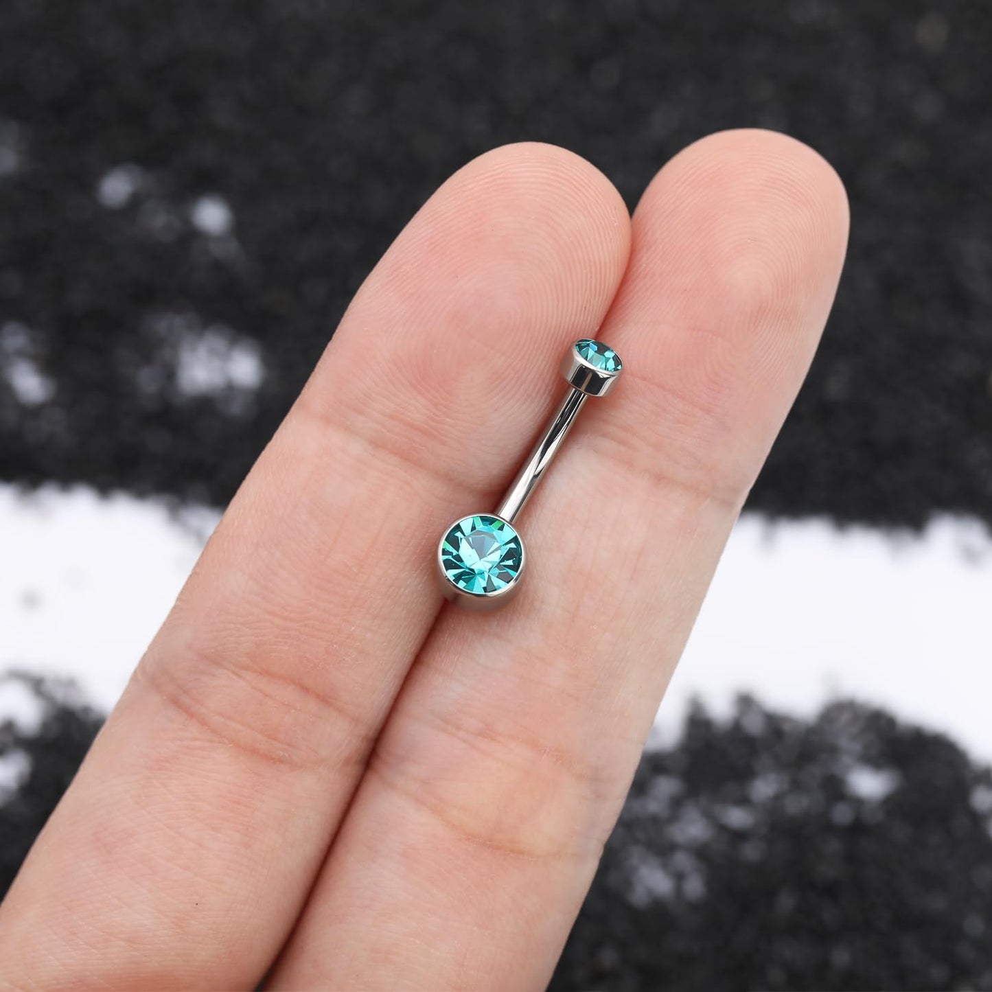 XUU Titanium Belly Button Rings, Black & Silver – 14G Internally Threaded Navel Piercing Jewelry, 10mm & 12mm Curved Barbells with 7 Colors Gems – Hypoallergenic (Silver-Ocean Blue cz, 10MM)