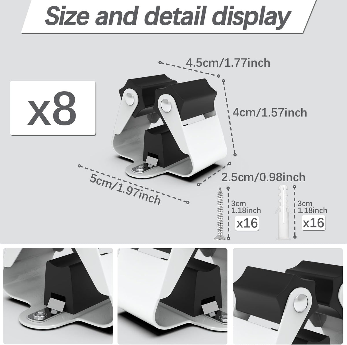 3-H Broom Hanger,Mop Holder Wall Mount 8 Pack, Broom Holder Wall Mount for Hanging and Organizing Shovel,Rake,Brush,Yard Tools in Kitchen,Laundry Room,Bathroom,House(black)