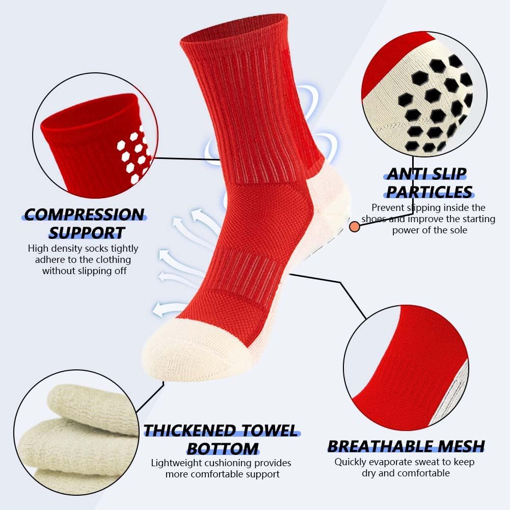 3 Pairs Mens Grip Soccer Socks, 3 Pairs Shin Sleeves with 1 Pack Shin Guards and 4 Shin Straps, Soccer Football Game Set 11 Pcs