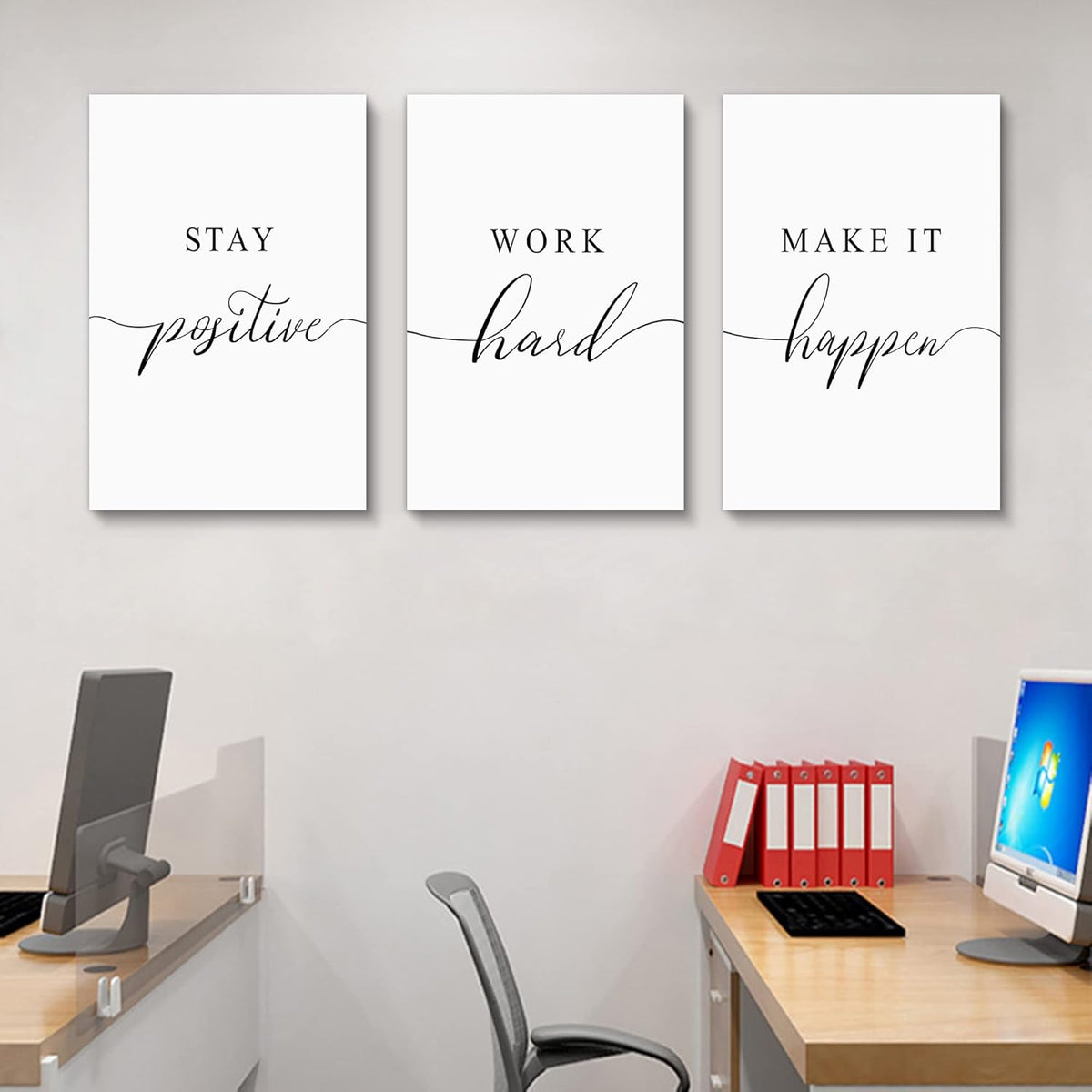Framed Canvas Wall Art Positive Quotes, Office Wall Art Decor, White Large Poster, Positive Motivational Set of 3 Prints, Inspirational Wall Art (G-3pcs,20x30inchx3pcs)