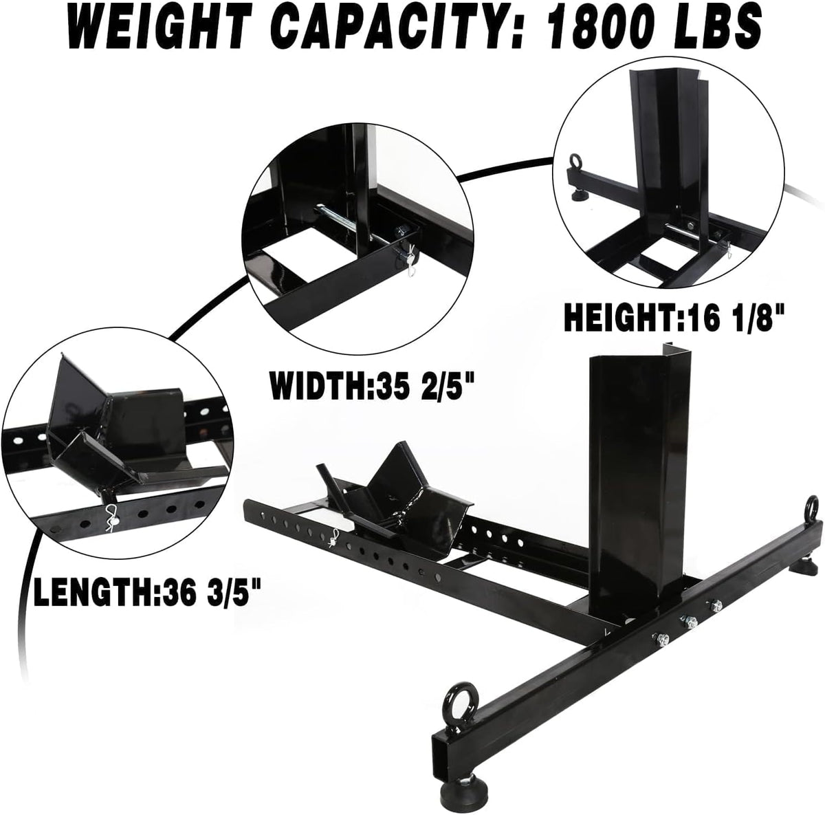 KUAFU Motorcycle Wheel Chock Stand Upright 1800 LBS, Wide Range 3“ to 5” Support Adjustable Heavy Duty Motorcycle Stand Front Wheel Tire Chock for Trailer/Truck/Garage Power Coated Steel