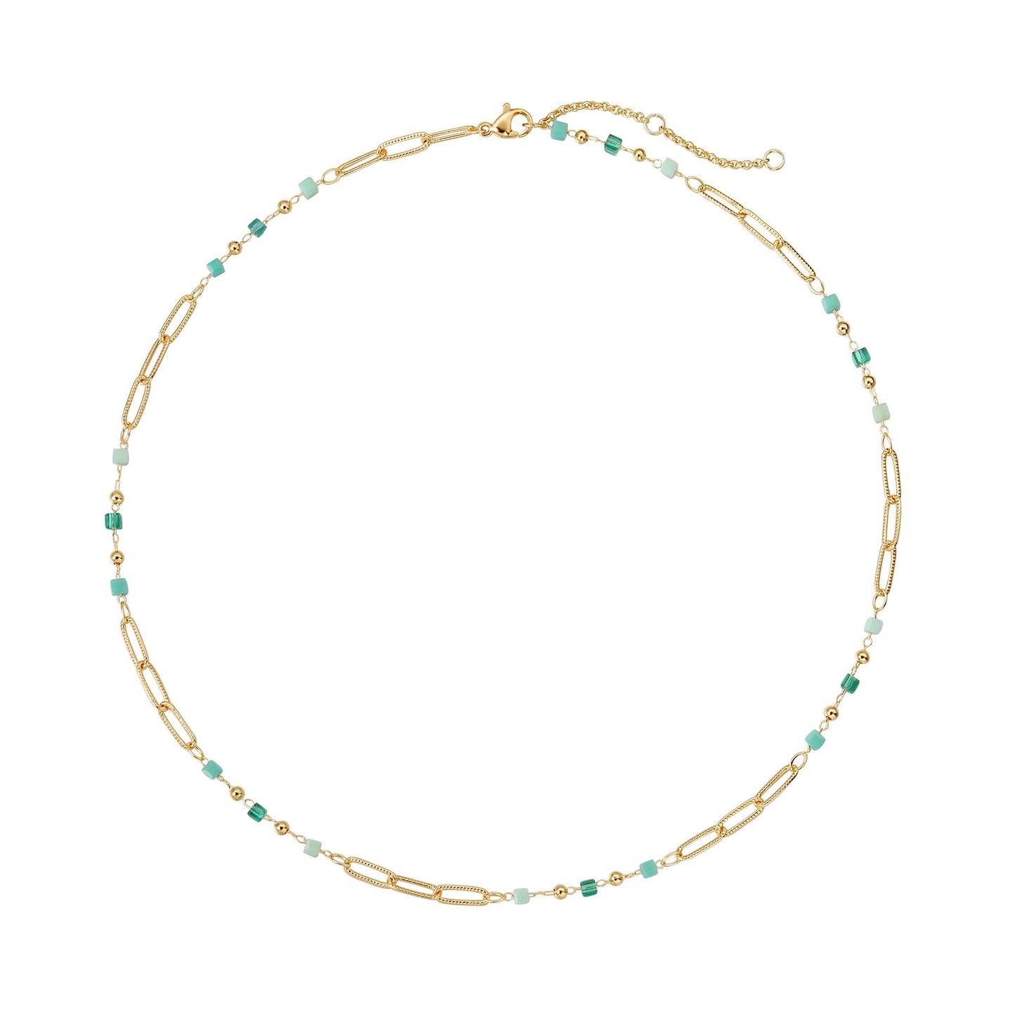 MTMY Beaded Necklaces for Women 14K Gold Plated Dainty Colorful Green/Rose Beaded Pearl Choker Necklace Delicate Boho Choker Necklace Jewelry Gift (beads paper clip)