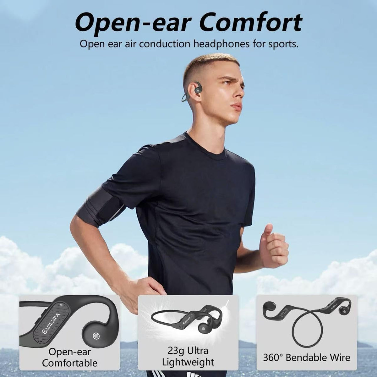 BANIGIPA Open Ear Headphones Wireless Bluetooth, Upgraded 5.3 Bluetooth Headphones with Microphone for Cell Phones, Waterproof Wireless Headset for Running, Cycling, Hiking, Driving,10 Hrs Playtime