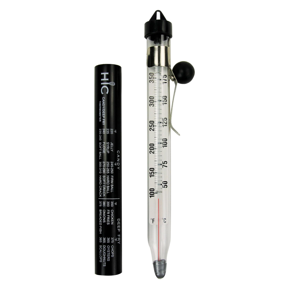 HIC Kitchen Roasting Deep Fry Candy Jelly Thermometer, Easy-Read Glass Tube with Protective Sheath and Temperature Guide