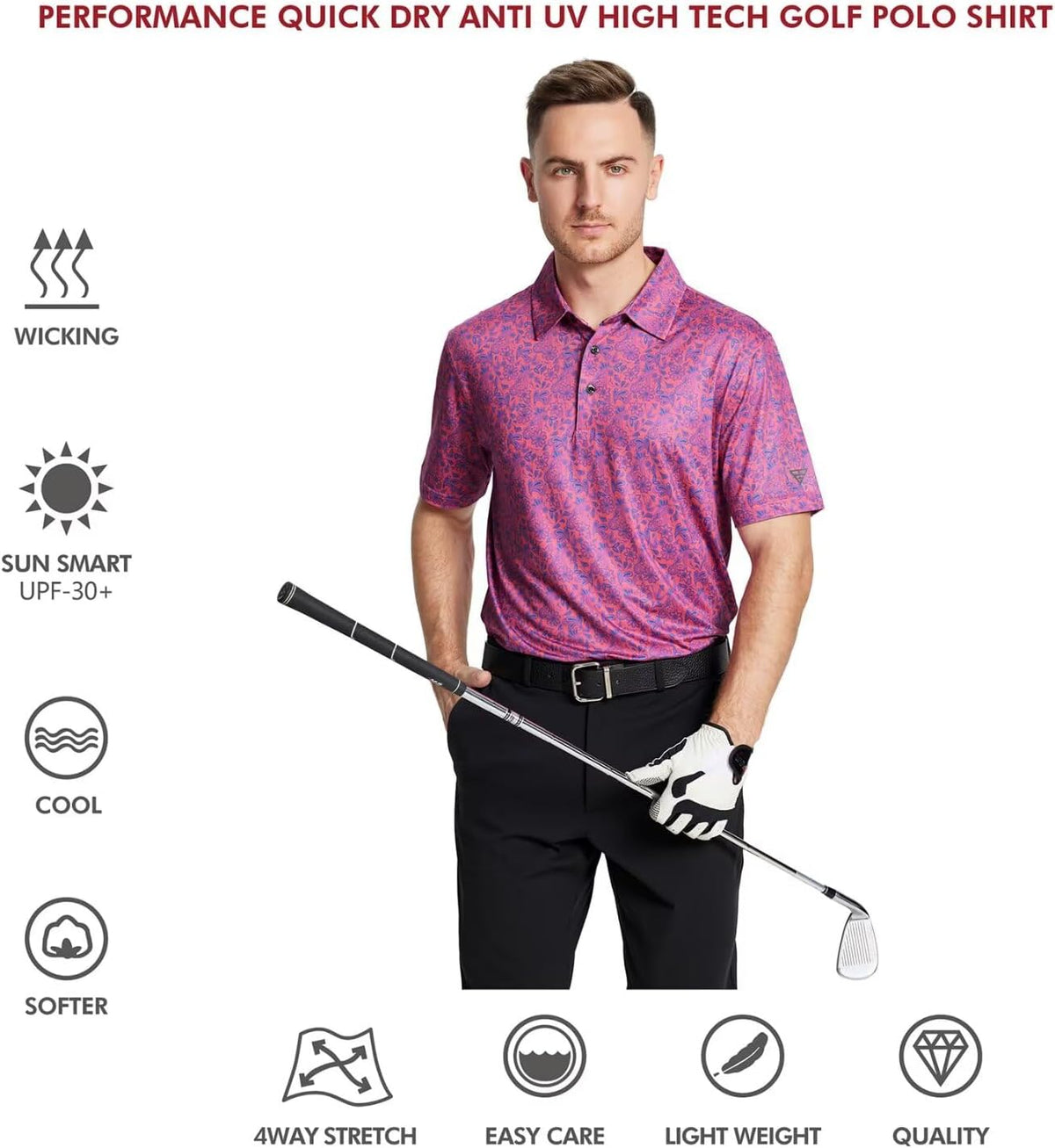 Men's Golf Polo Shirts Short Sleeve Striped Performance Moisture Wicking Dry Fit Golf Shirts for Men