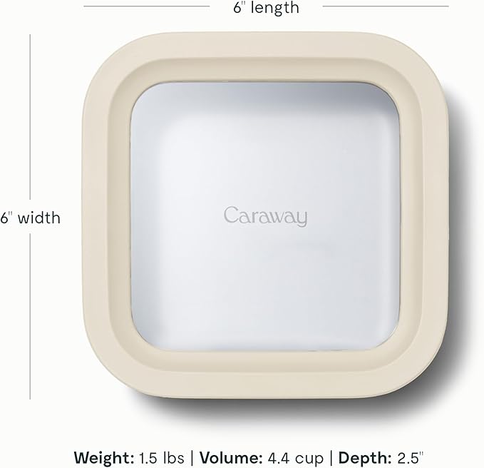Caraway 2pc Glass Food Storage Set - 4.4 Cup Food Containers (2) - Ceramic Coated - Non Toxic, Non Stick Lunch with Lids - Dishwasher, Oven, & Microwave Safe - Cream