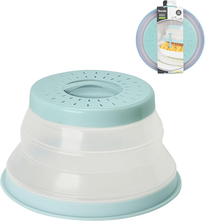 Tovolo Microwave Plate Cover Small in Blue Haze Collapsible Vented Silicone Microwave Splatter Cover, Dishwasher Safe 8 Inch Plate Cover BPA Free Food Guard