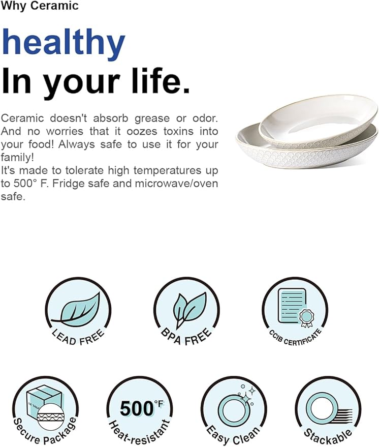 LE TAUCI Serving Bowls, Large Oval Platters for Entertaining, Ceramic Serving Tray for Dinner, Pasta, Salad, Dessert, Turkey, Fish, Fruit, Bread - 45oz/74oz, 11.8"/13.7", Set of 2, Arctic White