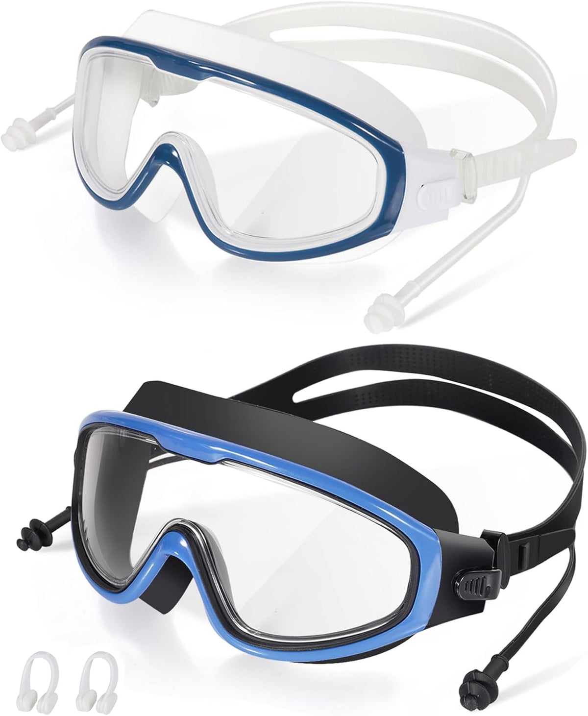 Adult Swimming Goggles,Leak-Proof,Anti-Fog Pool Glasses,Wide View Swim Goggles with Ear Plugs and Nose Clip