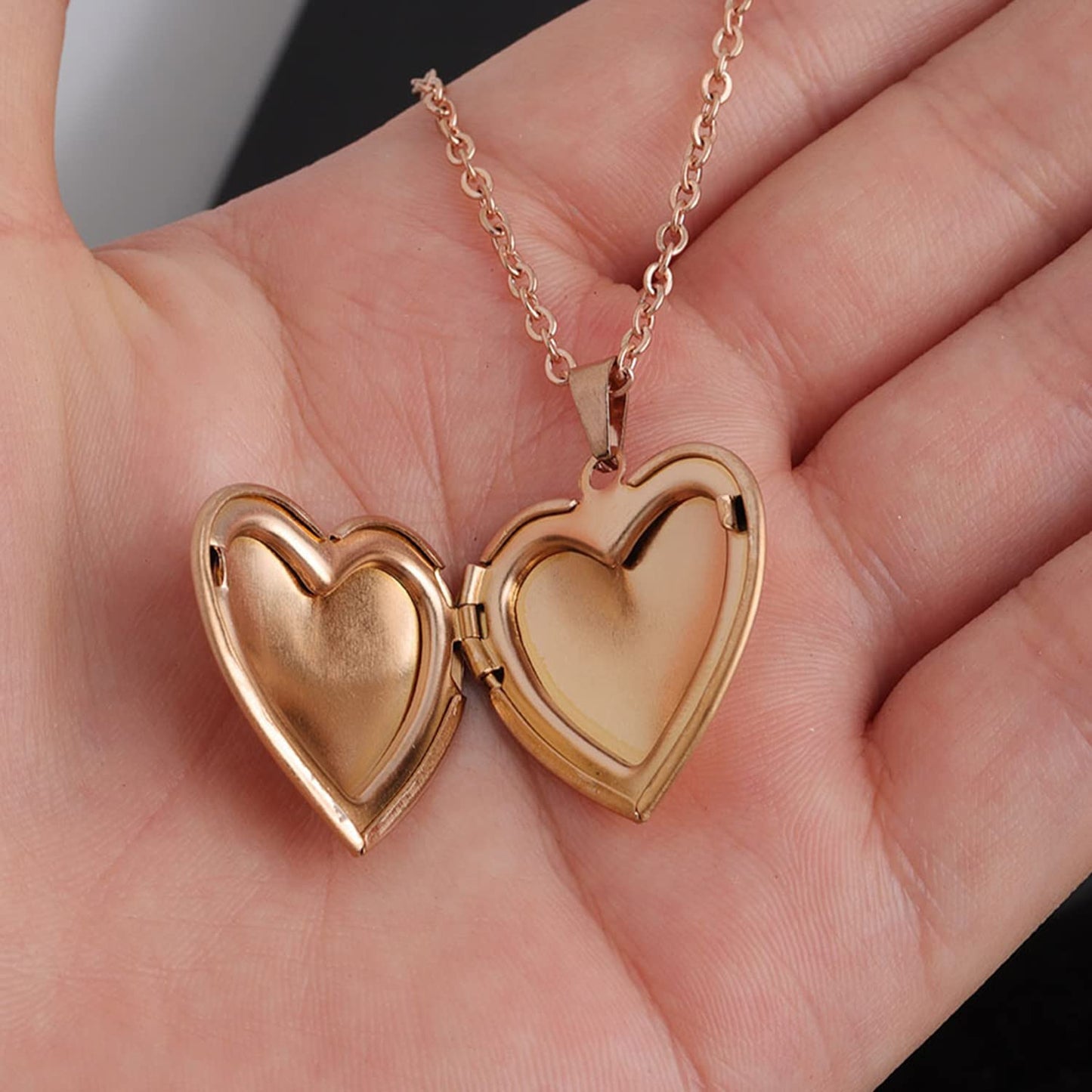 PHOCKSIN Rose Gold Heart Lockets Necklace for Girlfriend Locket Necklaces that Holds 2 Pictures Memorial Lockets for Women