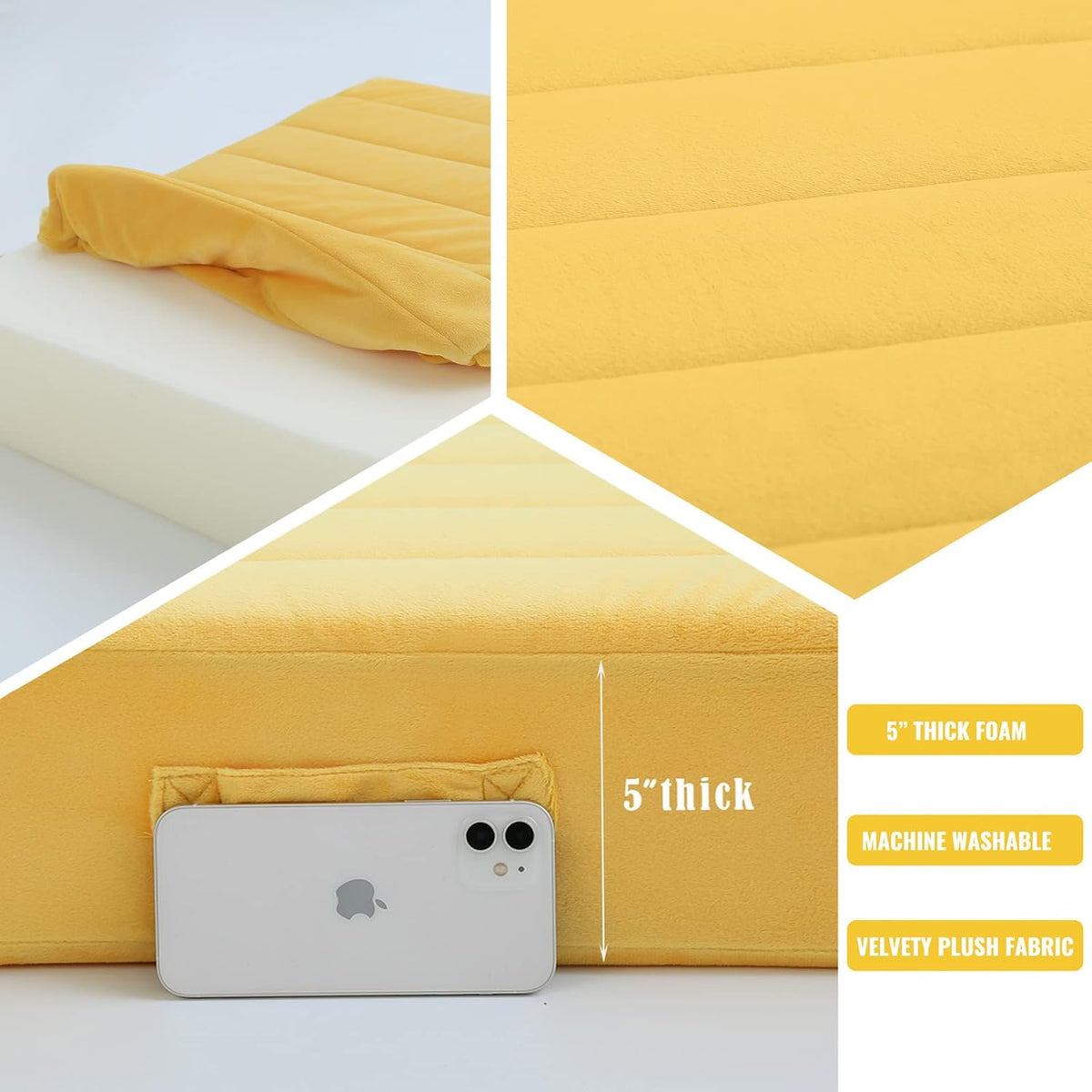 MeMoreCool Square Floor Pillow Seating for Adults Kids, Large Meditation Cushion Floor Pillow with Thick Foam & Soft Tufted Cover, Washable Big Pillow Seat Floor Cushion for Sitting Yoga 22" Yellow