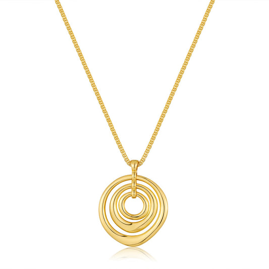 INNERDIVA Chunky Gold Pendant Necklace for Women 14k Gold Plated Big Large Dainty Statement Boho Spiral Swirl Charm Necklace with Circle Summer Beach Beachy Ocean Jewelry Coastal Vacation Accessories