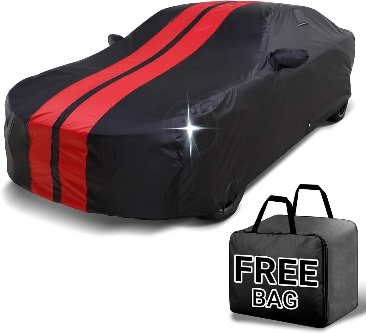 iCarCover Custom Car Cover for Buick Lucerne (2005-2011) Waterproof All-Weather Rain Snow UV Sun Protector Full Exterior Indoor Outdoor Car Cover (Stripe - Black/Red)